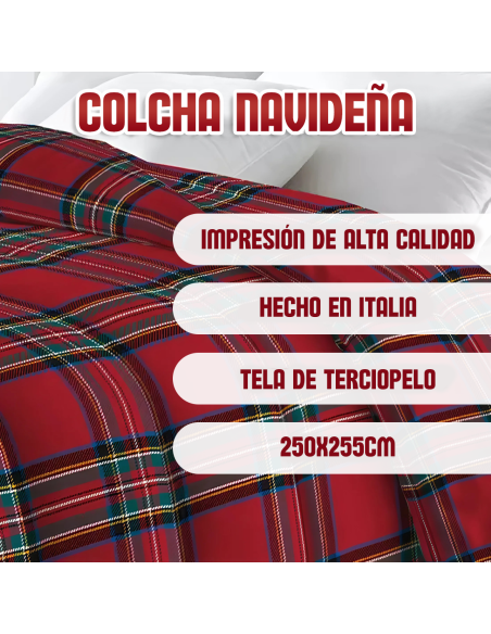 Edredón Matrimonial de Terciopelo TARTÁN, Edredón de Invierno Navideño