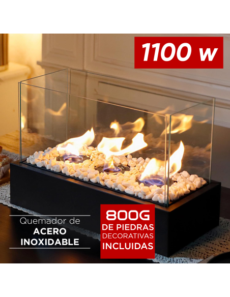 Chimenea Eléctrica de Bioetanol 1100W de Mesa Llama Real 45x20.5x28cm