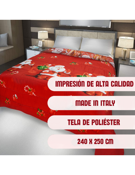 Edredón Navideño Matrimonial Estampado con Papá Noel y Regalos