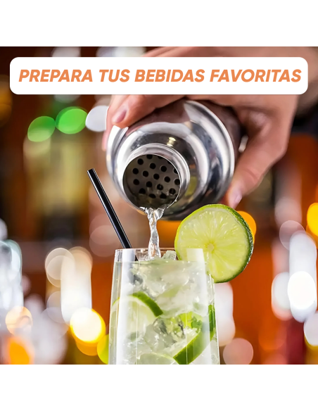 Set de Cócteles 8 Piezas Shaker Acero 750ml Kit Bartender Profesional