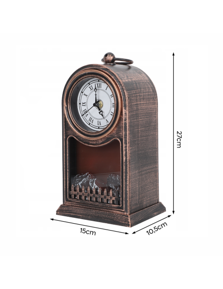 Reloj Decorativo de Mesa Vintage con Chimenea a Pilas y Efecto Llama