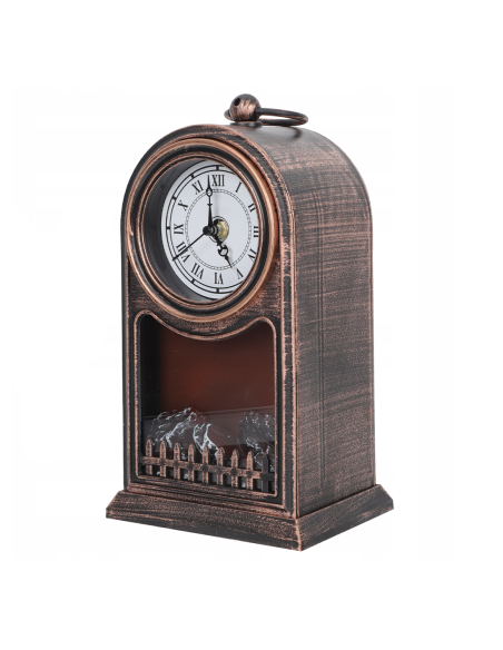 Reloj Decorativo de Mesa Vintage con Chimenea a Pilas y Efecto Llama