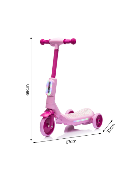 Monopatín eléctrico niños LT983 Deluxe de 3 ruedas con luces RGB multicolores.