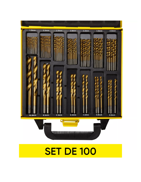 Set Brocas Taladro 100 piezas Acero Antióxido 1,5-10mm con Maletín