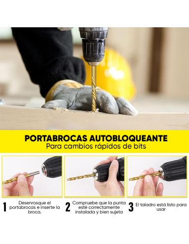 Set Brocas Taladro 100 piezas Acero Antióxido...