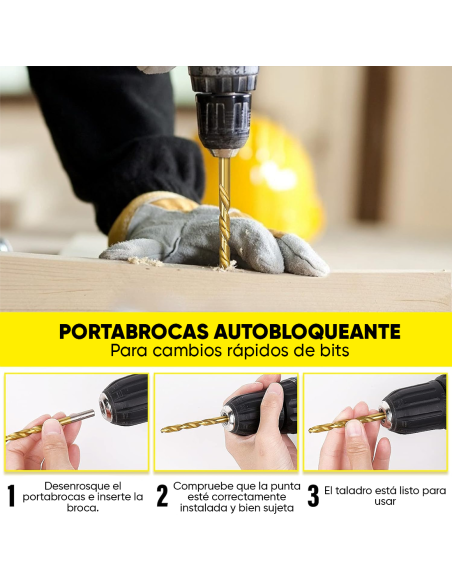 Set Brocas Taladro 100 piezas Acero Antióxido 1,5-10mm con Maletín