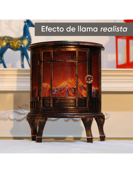 Chimenea Decorativa de Bronce con Efecto Llama, Chimenea Compacta a Batería