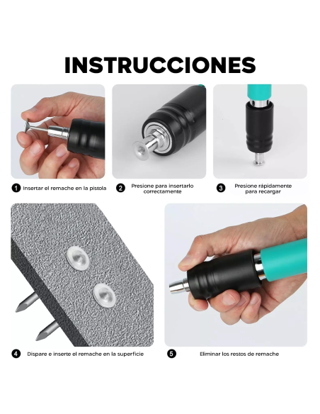 Pistola Clavadora y Remachadora Manual de Acero con Aire Comprimido