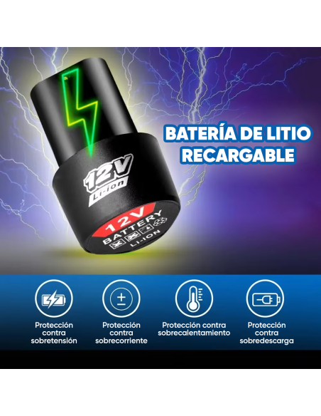 Batería de litio 12V recargable para taladro y herramientas