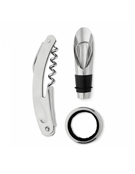 Portabotellas de vino en eco cuero para 4 botellas con accesorios para abrir