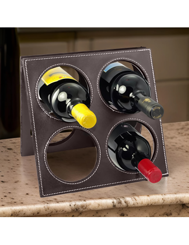 Portabotellas de vino en eco cuero para 4...