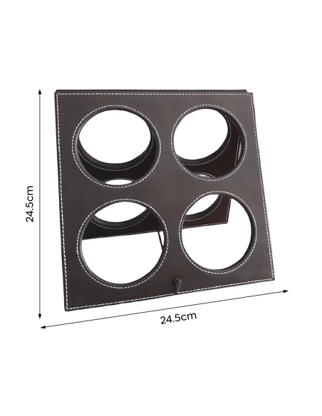 Portabotellas de vino en eco cuero para 4 botellas con accesorios para abrir