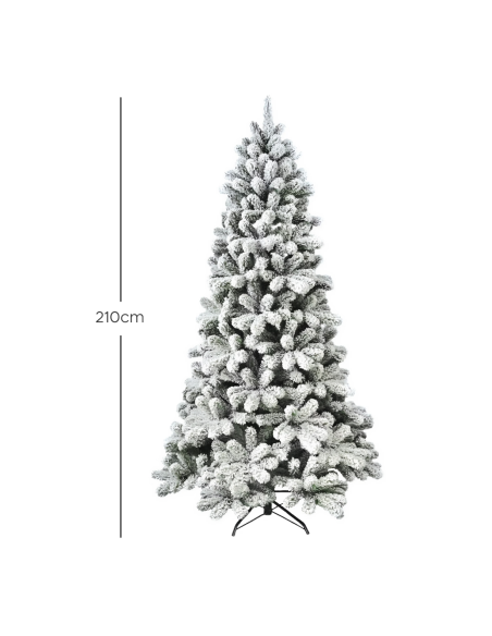 Árbol de Navidad CORTINA Nevado 210H, 655 Ramas, Efecto Nieve, Base de Metal