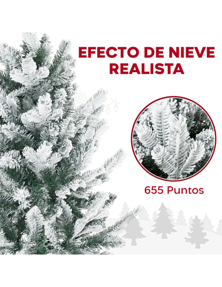 Árbol de Navidad CORTINA Nevado 210H, 655 Ramas, Efecto Nieve, Base de Metal
