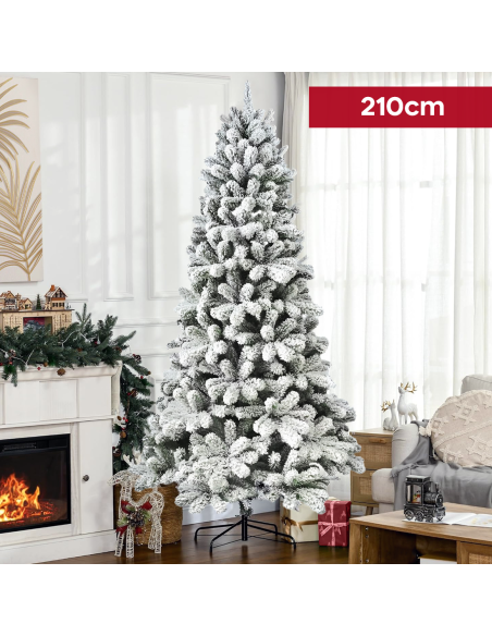 Árbol de Navidad CORTINA Nevado 210H, 655 Ramas, Efecto Nieve, Base de Metal