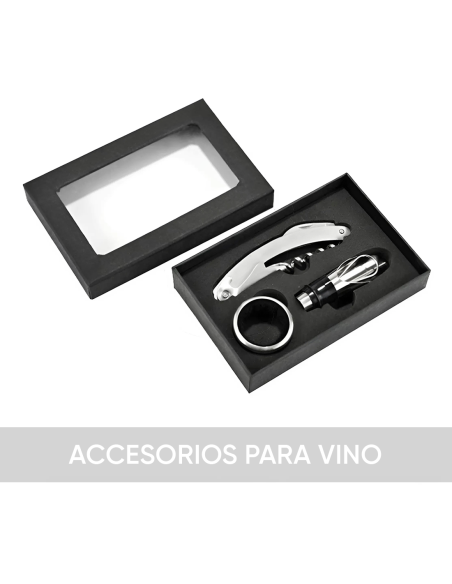 Portabotellas de vino en eco cuero para 4 botellas con accesorios para abrir