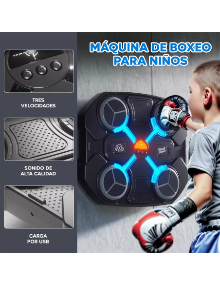 Máquina de Boxeo Musical para Niños con Bluetooth, Luces RGB, Sonidos y Guantes