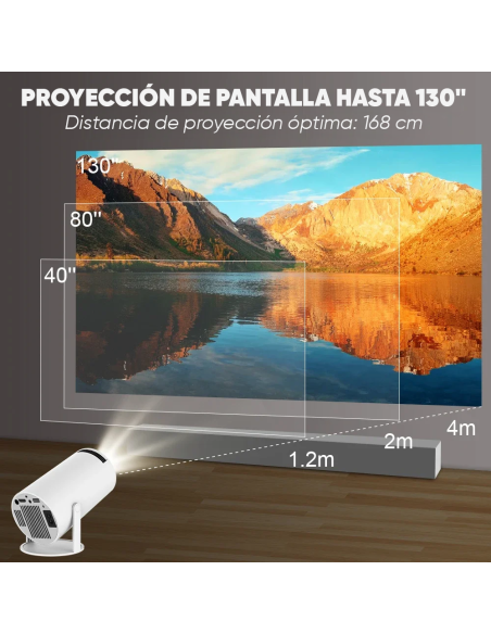 Proyector 4K Ultra HD Portátil Wi-Fi Rotación de 180° con Altavoces Hi-Fi
