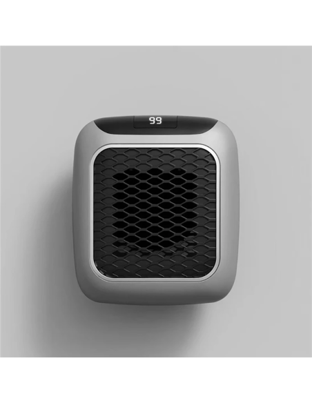 Mini estufa eléctrica portátil 800W con pantalla LED y temporizador ajustable.