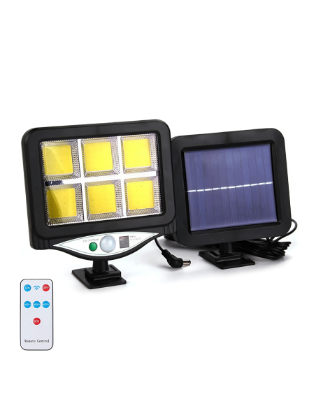 Mini Faro con Panel Solar de 128 LED con Sensor de Movimiento y Control Remoto