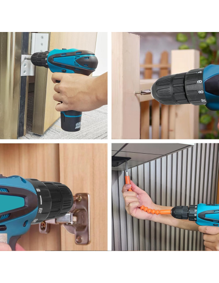 Taladro Atornillador a Batería 12V con Doble Batería Recargable y Luz LED