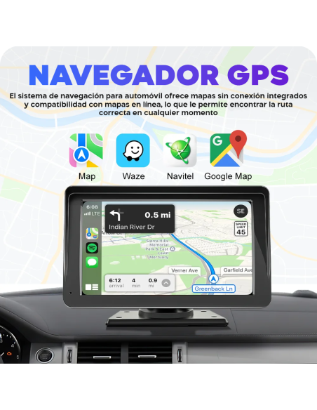 Pantalla CarPlay 7'' para Coche con GPS, FM, Bluetooth, Android iOS