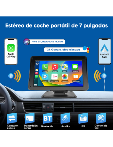 Pantalla CarPlay 7'' para Coche con GPS, FM,...