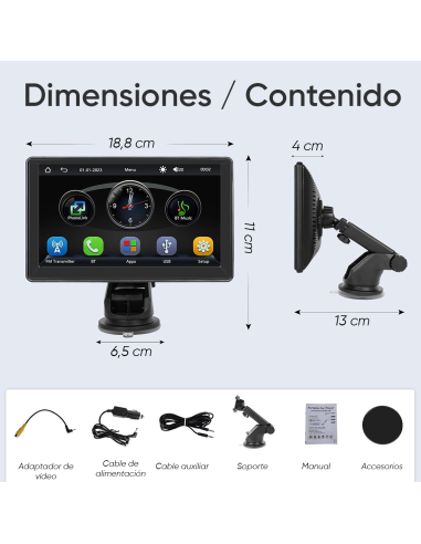 Pantalla CarPlay 7'' para Coche con GPS, FM,...