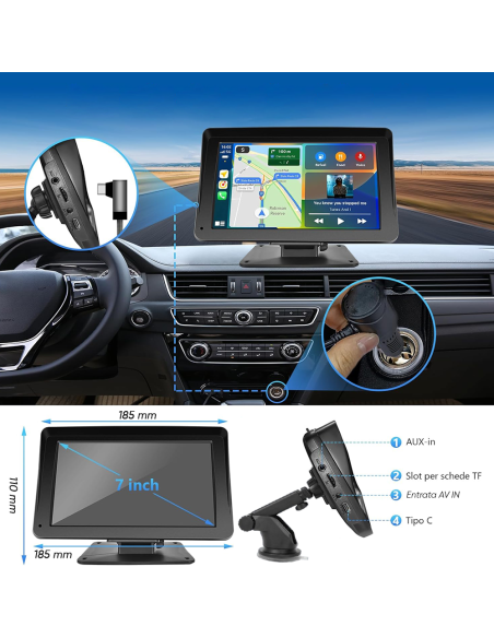 Pantalla CarPlay 7'' para Coche con GPS, FM, Bluetooth, Android iOS