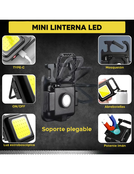 Mini Linterna LED Portátil con Llavero, Multifuncional, Imán y Abrebotellas