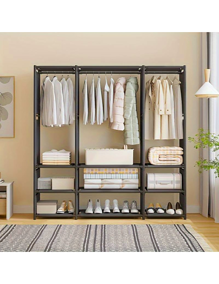 Armario guardarropa de tela con estantes camping 9 baldas barras y perchero