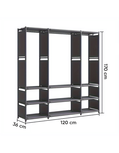 Armario guardarropa de tela con estantes camping 9 baldas barras y perchero