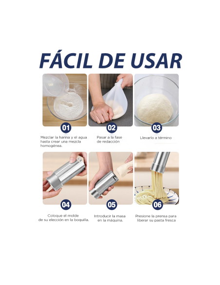 Máquina portátil eléctrica para pasta fresca, acero inoxidable, 5 moldes