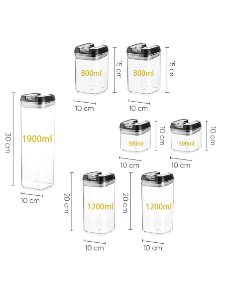 Kit 7 Contenedores Herméticos para Alimentos, Tarros para Pasta y Galletas