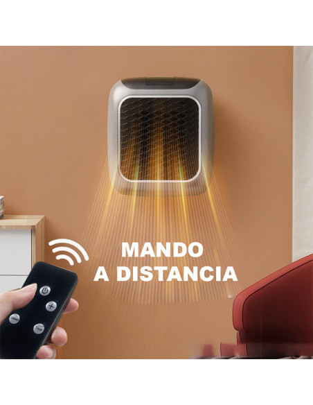 Mini estufa eléctrica portátil 800W con pantalla LED y temporizador ajustable.