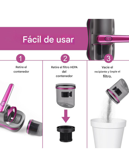 Aspiradora de Cama Sin Cable 100W Recargable Portátil con Filtro y Luz UV