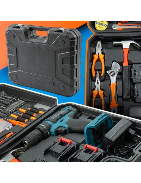 Taladro Atornillador 21V Recargable con Maletín y Herramientas Incluidas