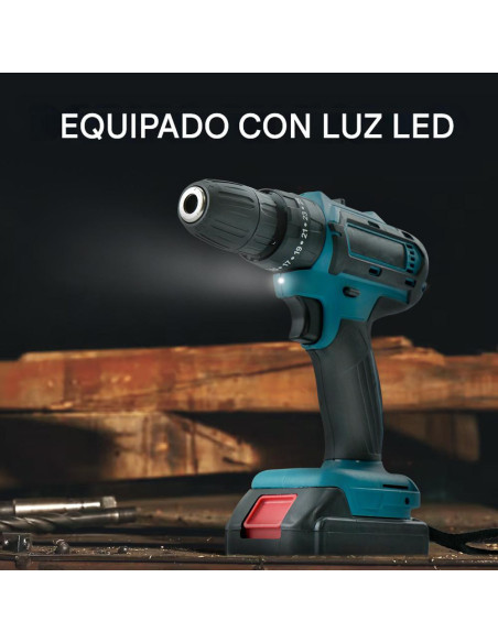 Taladro Atornillador 21V Recargable con Maletín y Herramientas Incluidas
