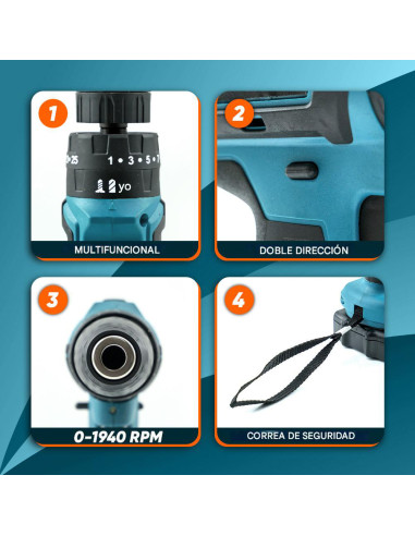 Taladro Atornillador 21V Recargable con Maletín...