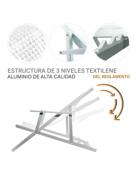 Silla Reclinable Plegable Napoli con Brazos, Estructura de Aluminio y Textilene