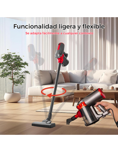 Aspiradora ciclónica 1000W 3 en 1, escoba eléctrica con filtro HEPA y cable.