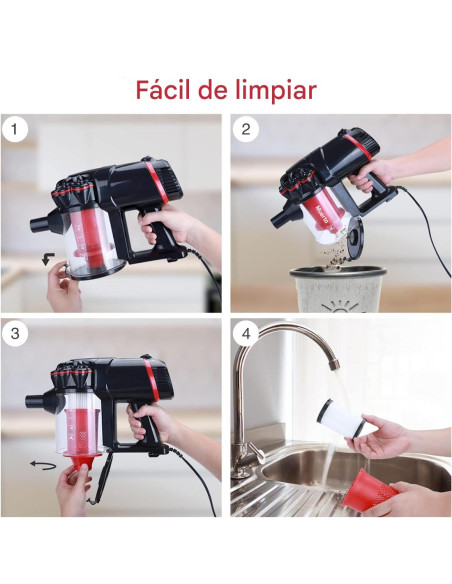 Aspiradora ciclónica 1000W 3 en 1, escoba eléctrica con filtro HEPA y cable.