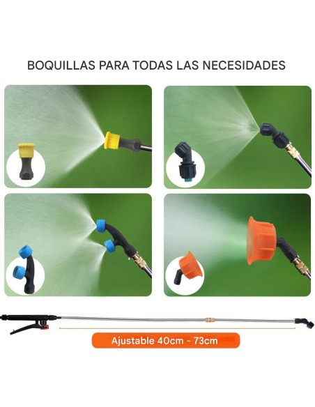 Pulverizador manual a mochila 16L con bomba y boquillas para jardín.