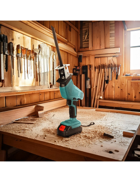 Sierra alternativa 48V, doble batería, 4 hojas, para poda madera y metal.