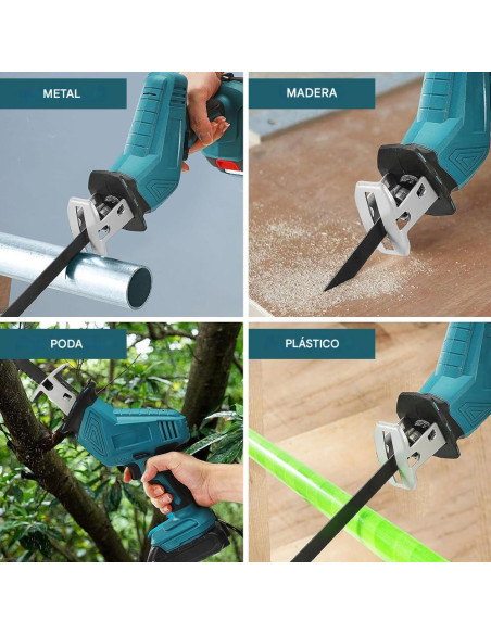 Sierra alternativa 48V, doble batería, 4 hojas, para poda madera y metal.