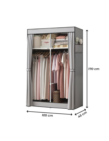 Armario de Tela 2 Puertas con Estantes y Barra para Ropa, Ideal Camping