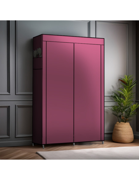 Armario de Tela 2 Puertas con Estantes y Barra para Ropa, Ideal Camping