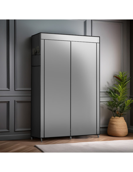 Armario de Tela 2 Puertas con Estantes y Barra para Ropa, Ideal Camping