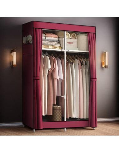 Armario de Tela 2 Puertas con Estantes y Barra...