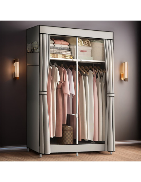 Armario de Tela 2 Puertas con Estantes y Barra para Ropa, Ideal Camping